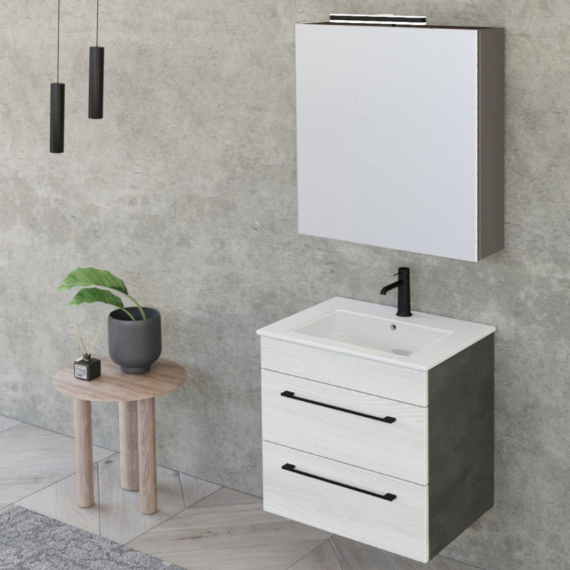 Mobile Bagno Sospeso 55 cm Lavabo e Specchio Bonussi Tucano Olmo Bianco e Lava-2