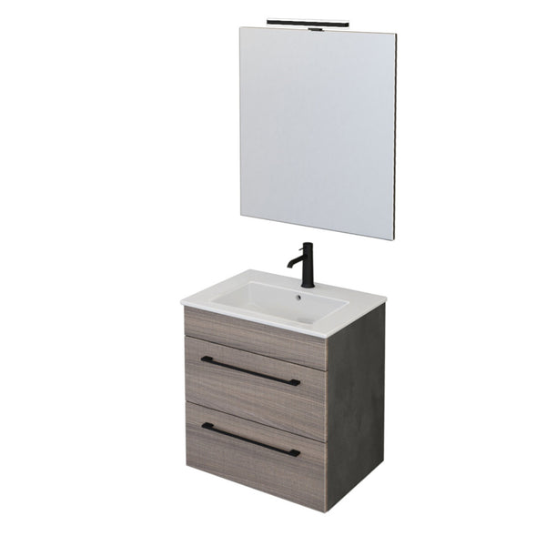 Hängender Badezimmerschrank 55 cm Bonussi Tucano Olmo Lava Waschbecken und Spiegel sconto