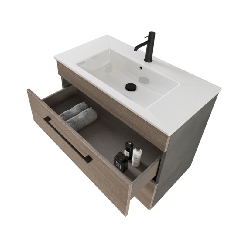 Mobile Bagno Sospeso 80 cm Lavabo e Specchio Bonussi Tucano Olmo e Lava-3