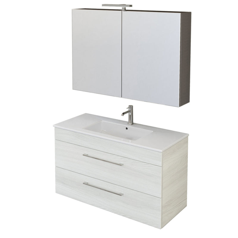 Mobile Bagno Sospeso 100 cm Lavabo e Specchio Bonussi Tucano Olmo Bianco-1