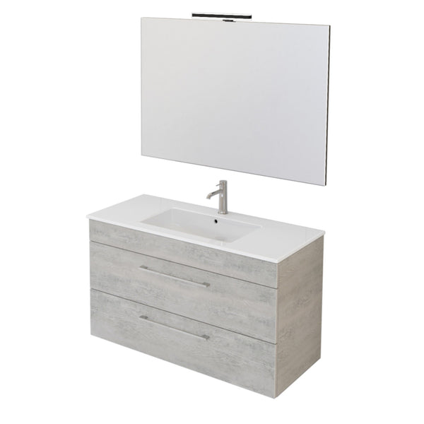 Hängender Badezimmerschrank 100 cm Bonussi Tucano Cement Wood Effect Waschbecken und Spiegel sconto