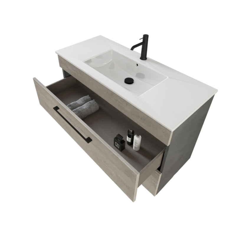 Mobile Bagno Sospeso 100 cm Lavabo e Specchio Bonussi Tucano Cemento Effetto Legno-2