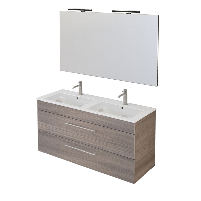 Mobile Bagno Sospeso 118 cm Doppio Lavabo e Specchio Bonussi Tucano Olmo-1