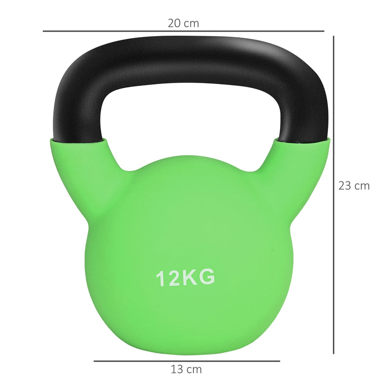 Kettlebell 12 kg per Allenamento Spalle e Bicipiti 20x13x23 cm in Metallo e Gomma Verde-3