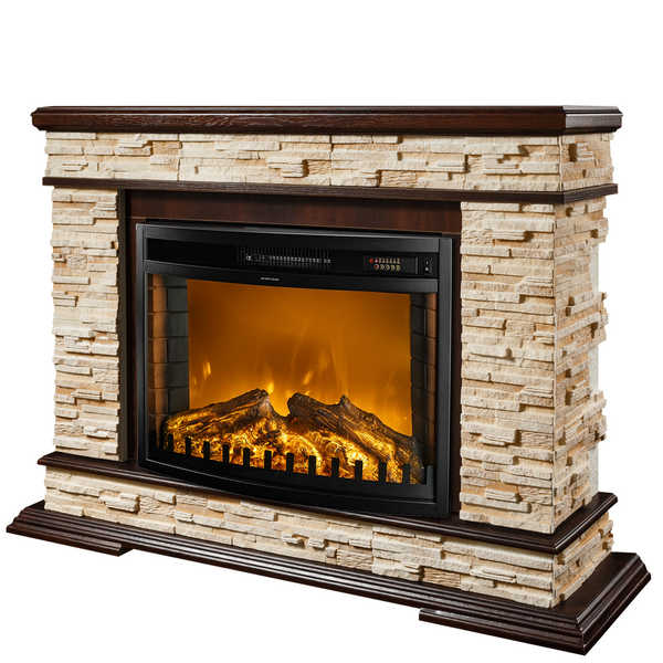 sconto Camino Elettrico da Pavimento 88x118x30,5 cm Effetto Fiamma 1500W Stone & Zakinthos Noce