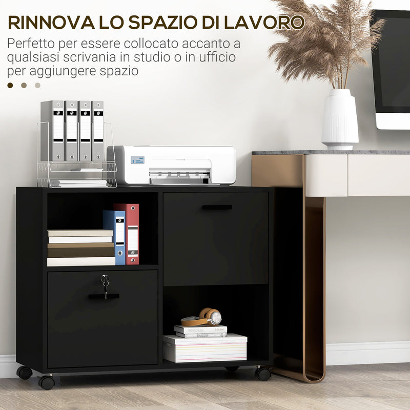 Mobile Ufficio 2 Cassetti 2 Ripiani 80x40x66 cm in Truciolato Nero-4