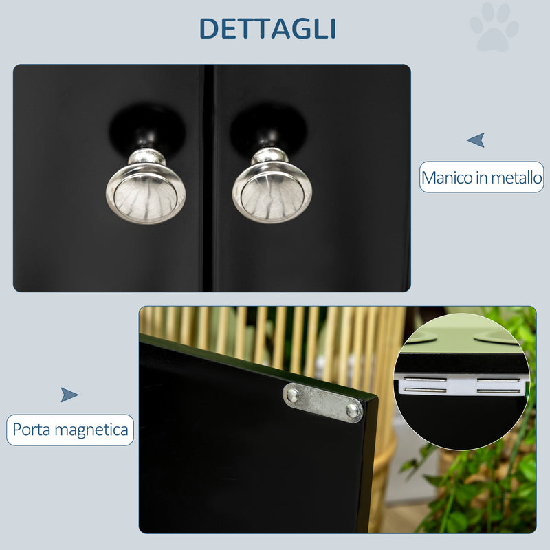 2 Ciotole per Cani Rialzate 60x30x35,5 cm in Acciaio Inox con Vano Contenitore Nero-6