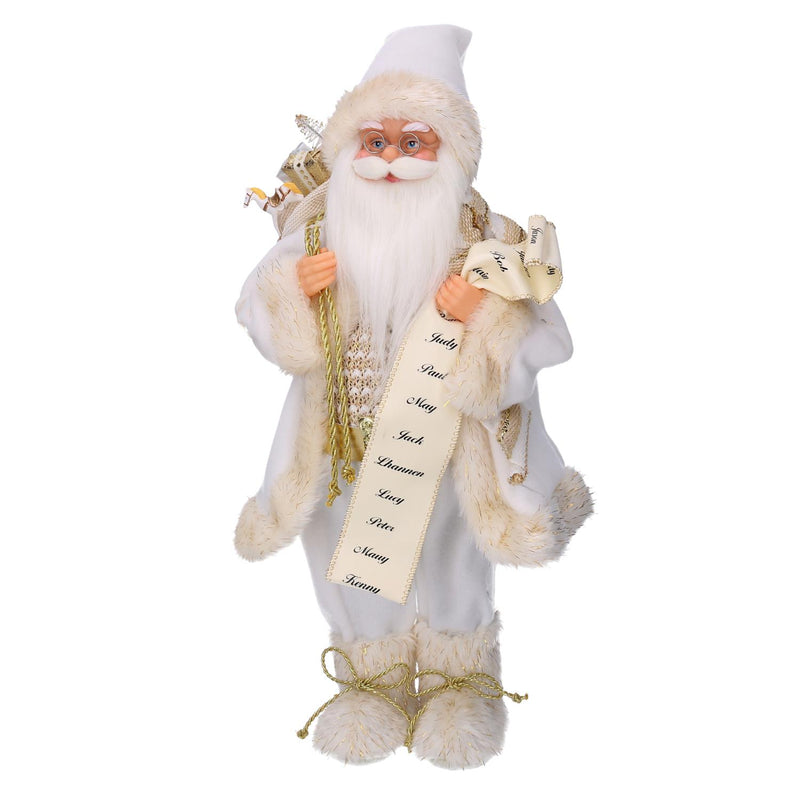 Babbo natale in tessuto con regali e lista bianco oro cm xh60-1