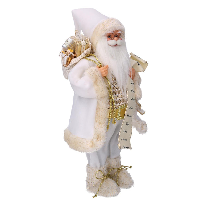 Babbo natale in tessuto con regali e lista bianco oro cm xh60-2