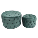 Set 2 Pouf Contenitore Ø50 cm e Ø70 cm in Tessuto Velluto Verde Salvia-2