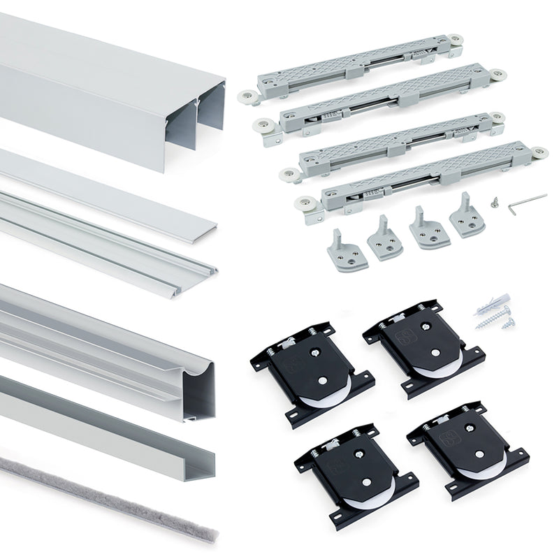 Sistema a Scorrimento Inferiore per Armadio 2 Ante 18 mm con Chiusura Soft Emuca-1