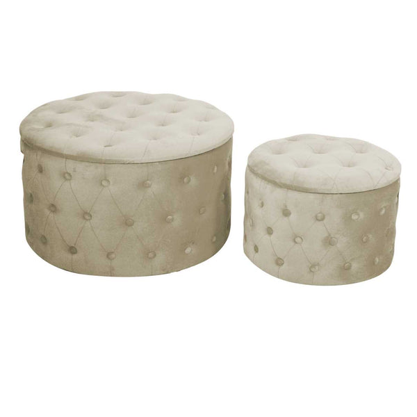 sconto Set 2 Pouf Contenitore Ø50 cm e Ø70 cm in Tessuto Velluto Crema