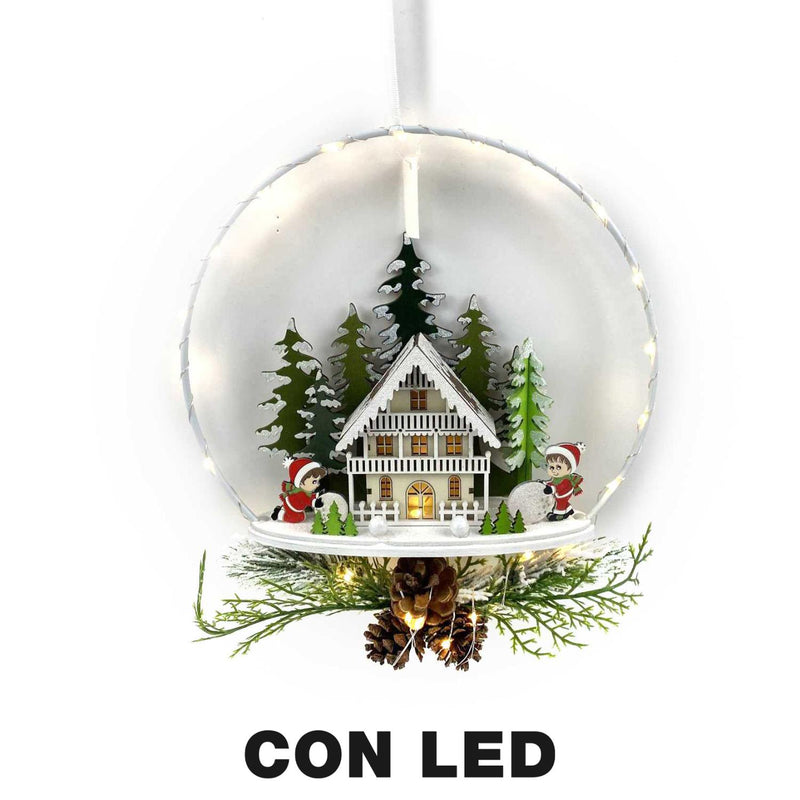 Ghirlanda metallo led con casetta bianco cm 25x7x47,5-2