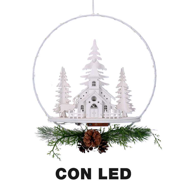 Ghirlanda metallo led con chiesa bianco cm 25x7x47,5 prezzo