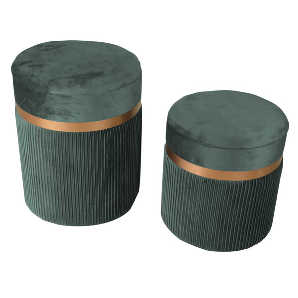 online Set 2 Pouf Contenitore Ø35 cm e Ø39 cm in Tessuto Velluto Verde Salvia