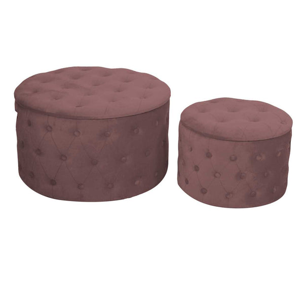 prezzo Set 2 Pouf Contenitore Ø50 cm e Ø70 cm in Tessuto Velluto Rosa