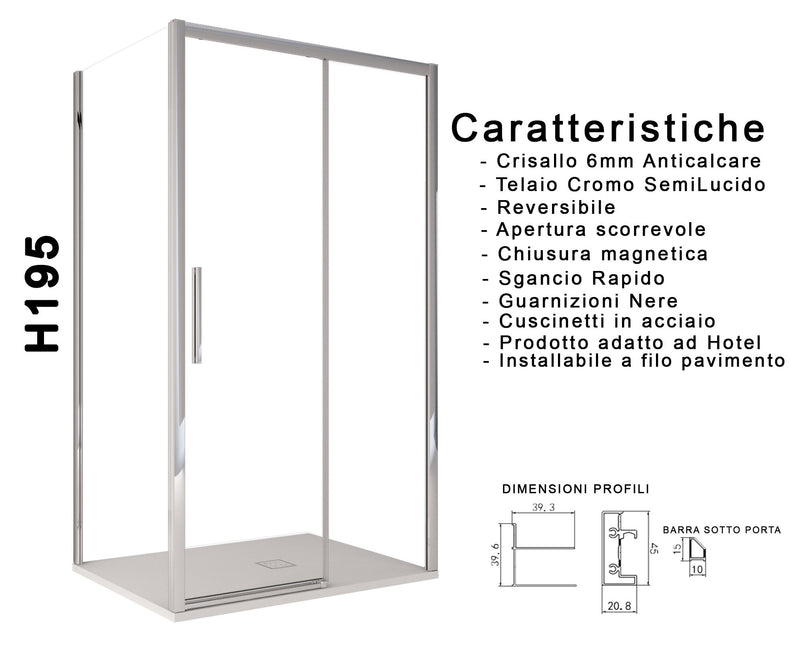 Box Doccia Angolare 1 Anta Scorrevoe in Cristallo Trasparente 6mm H195 Bonussi Eliane Varie Misure-5