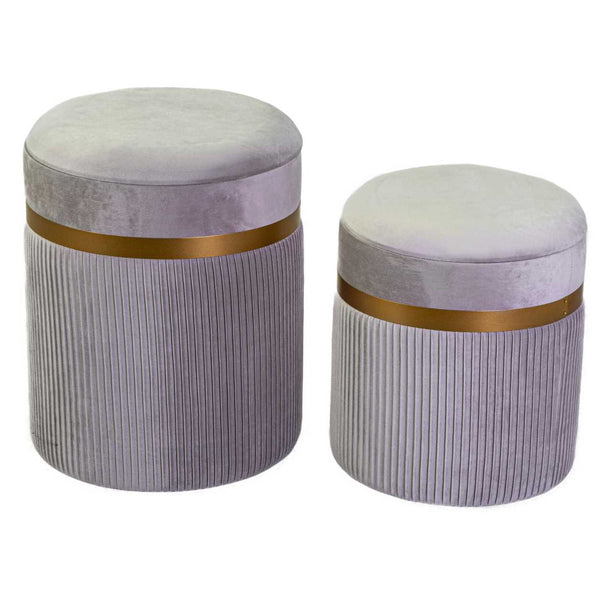 acquista Set 2 Pouf Contenitore Ø35 cm e Ø39 cm in Tessuto Velluto Grigio