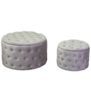 Set 2 Pouf Contenitore Ø50 cm e Ø70 cm in Tessuto Velluto Grigio-1