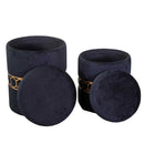 Set 2 Pouf Contenitore Ø35 cm e Ø39 cm in Tessuto Velluto Nero-3