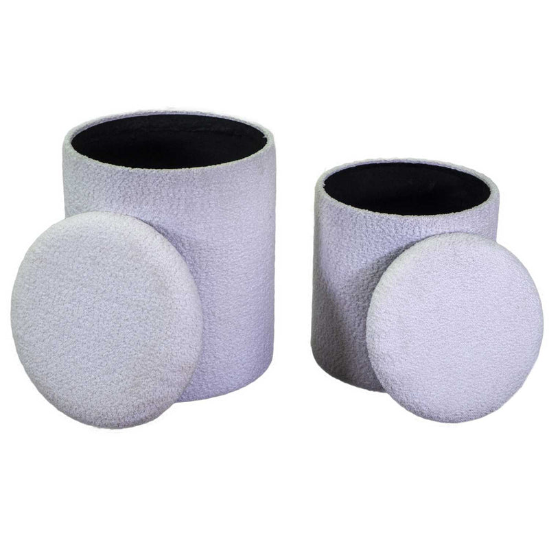 Set 2 Pouf Contenitore Ø35 cm e Ø39 cm in Tessuto Bianco-2