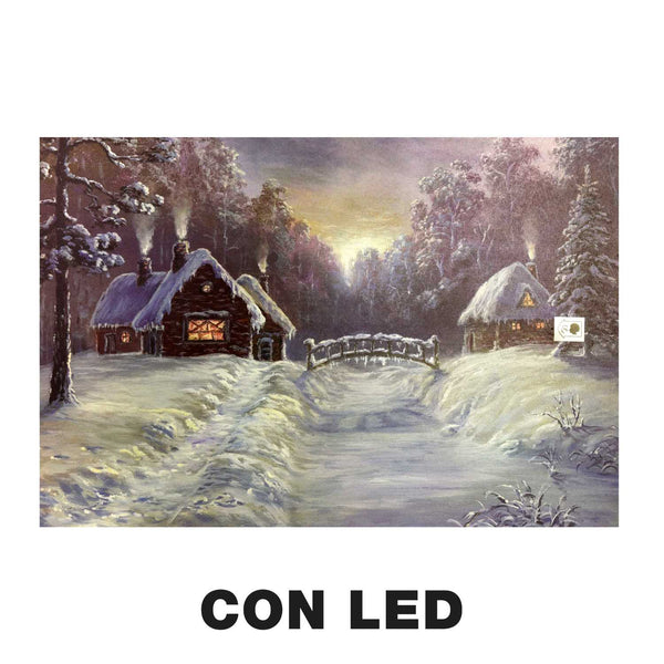 Quadro con led legno case innevate multicolor rettangolare cm 60x40xh1,8 online