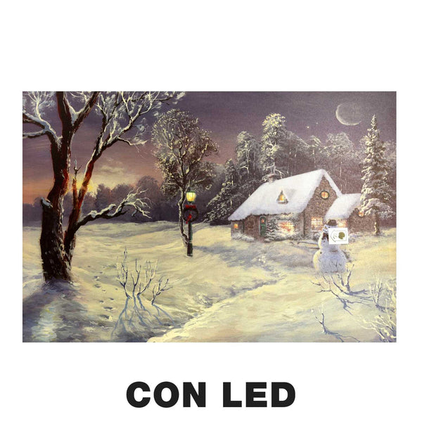 acquista Quadro con led legno casa innevata multicolor rettangolare cm 60x40xh1,8