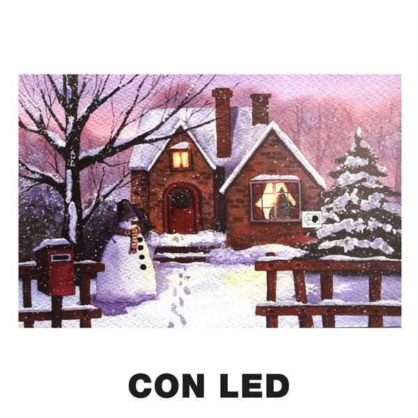 Quadro con led legno casa innevata multicolor rettangolare cm 60x40xh1,8 online