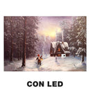 Quadro con led legno casa innevata multicolor rettangolare cm 60x40xh1,8-1