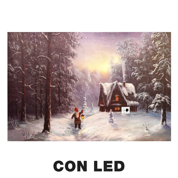 Quadro con led legno casa innevata multicolor rettangolare cm 60x40xh1,8 online