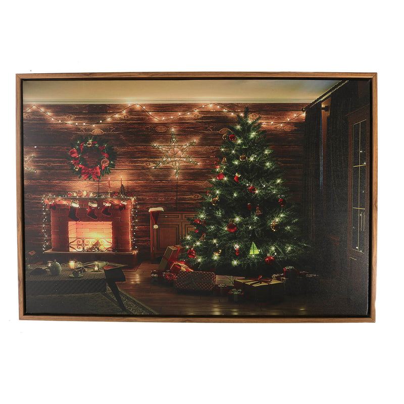 Quadro in Legno con Led albero di Natale rettangolare cm 63x43x3,3-3