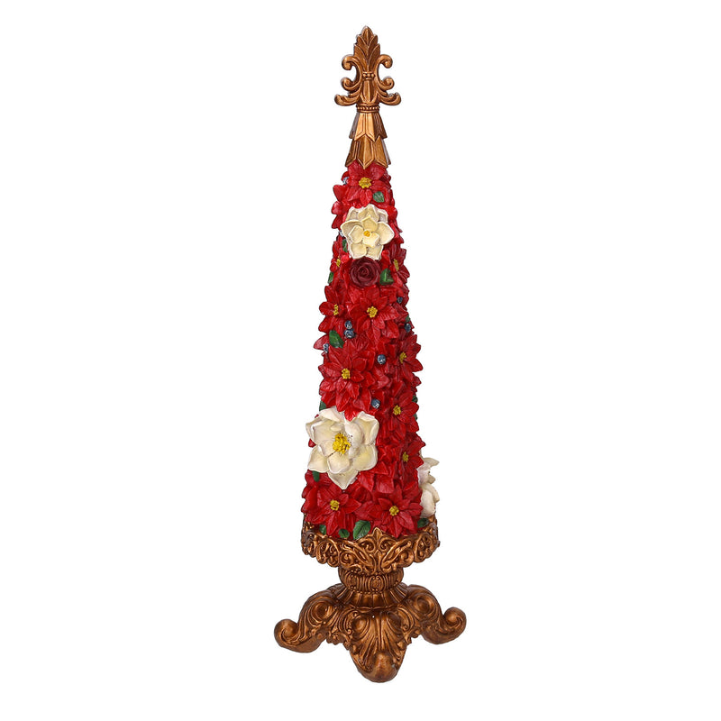 Mini Albero di Natale in Resina con fiori rosso cm 13x13xh47,5-1