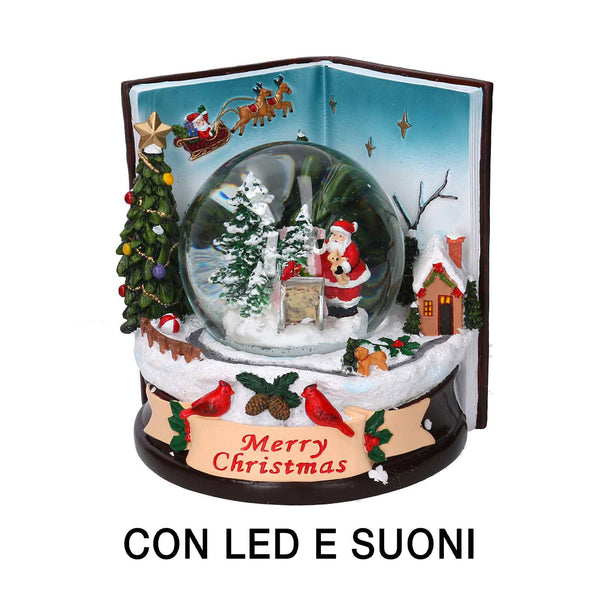 prezzo Glaskugel mit Led aus Harz Buch mit Musik cm 14x14xh16,5