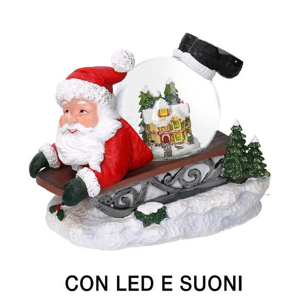 sconto Glaskugel mit Led aus Harz Weihnachtsmann-Schlitten mit Musik cm 19,5x12,5xh18