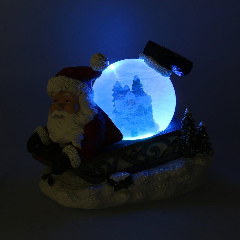 Palla di vetro con Led in Resina babbo natale slitta con musica cm 19,5x12,5xh18-2