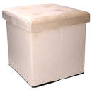 Pouf Contenitore Pieghevole 38x38xh38 cm in Velluto Crema-1