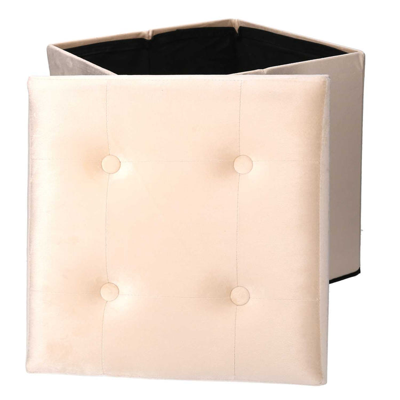 Pouf Contenitore Pieghevole 38x38xh38 cm in Velluto Crema-2