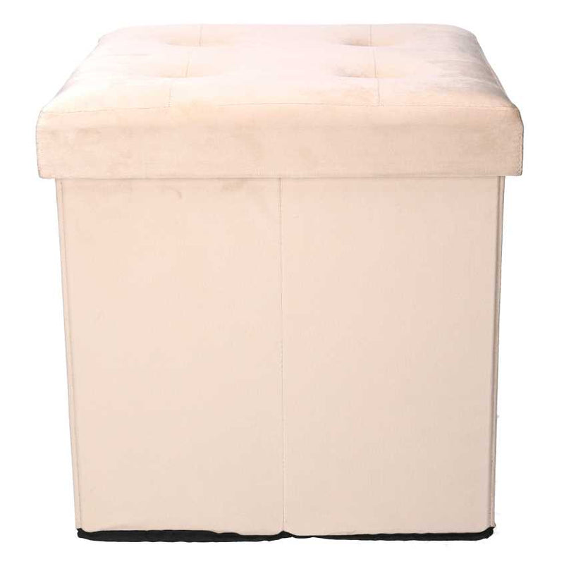 Pouf Contenitore Pieghevole 38x38xh38 cm in Velluto Crema-3