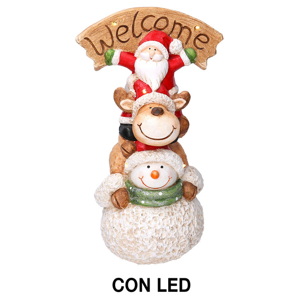 online Weihnachtsmannpuppe mit Led aus Harz mit Rentier und Puppe cm 27,5x20xh48