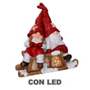 Pupazzo Babbo Natale con Led in Resina con bimba rosso cm 40x26xh15-1