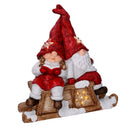 Pupazzo Babbo Natale con Led in Resina con bimba rosso cm 40x26xh15-2