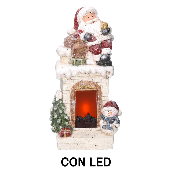 sconto Harzkamin mit Led und weißem Weihnachtsmann 27,5x23xh51 cm