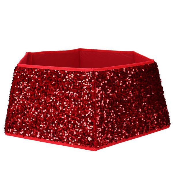 online Copri base albero tessuto pieghevole rosso double face esagonale glitter cm Ø68xh25