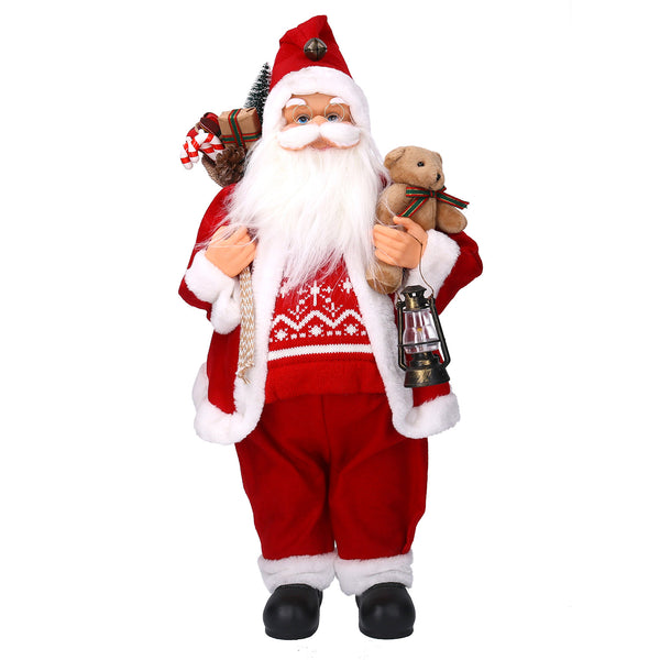 sconto Weihnachtsmannpuppe aus Stoff mit Geschenken und roter Laterne 30x17,5xh60 cm