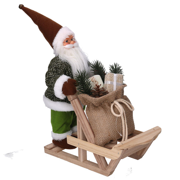 Weihnachtsmannpuppe aus Stoff mit grünem Schlitten 33x12xh30 cm prezzo