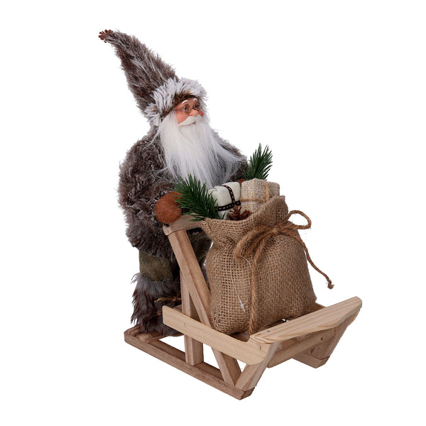 acquista Weihnachtsmannpuppe aus braunem Stoff mit Schlitten und Geschenken 33x12xh30 cm