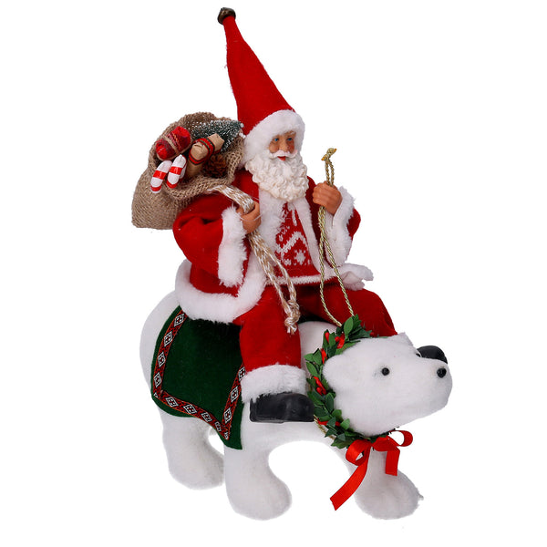 sconto Weihnachtsmannpuppe aus Stoff auf rotem Bären 30x10xh36 cm