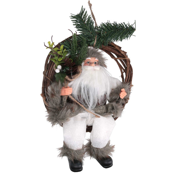 online Babbo natale in tessuto su ghirlanda bianco cm xh32/49