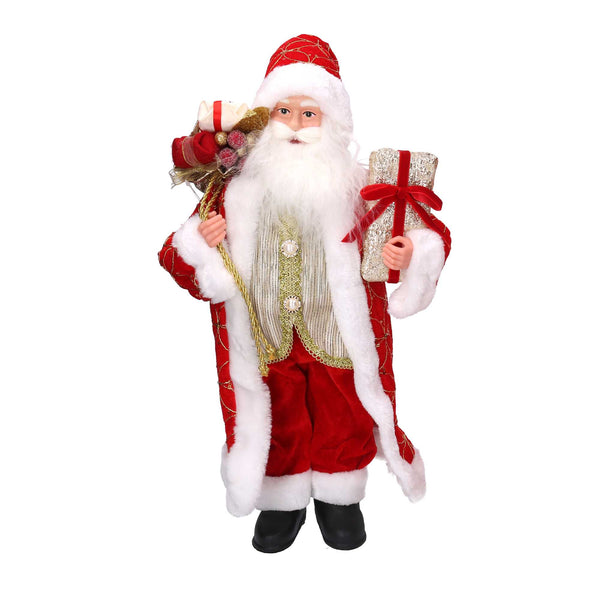 Babbo natale in tessuto rosso e oro con regali cm xh45 sconto