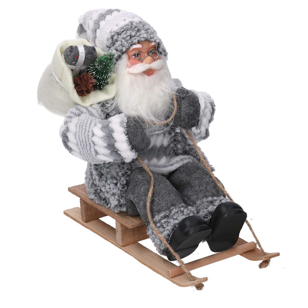 Babbo natale in tessuto su slitta grigio cm xh30 sconto